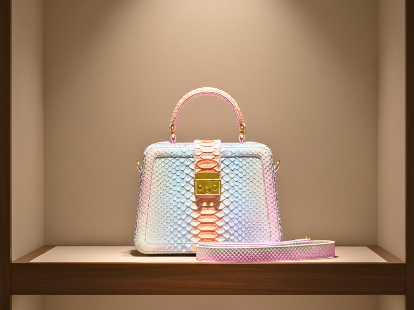 Luxury Genuine Python Snakeskin Top Handle Bag – Multicolor Designer Leather Purse for Women