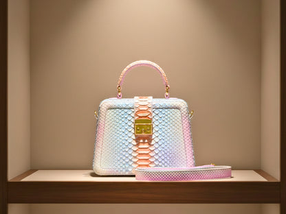 Luxury Genuine Python Snakeskin Top Handle Bag – Multicolor Designer Leather Purse for Women