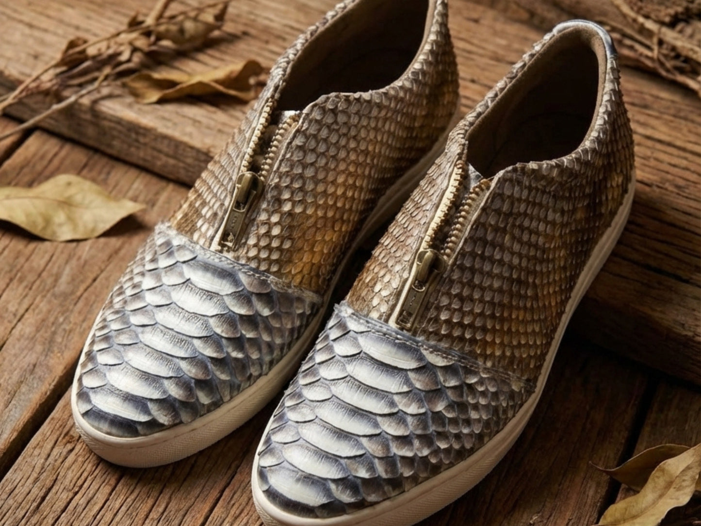 Genuine Python Snakeskin Zipper Loafers for Women