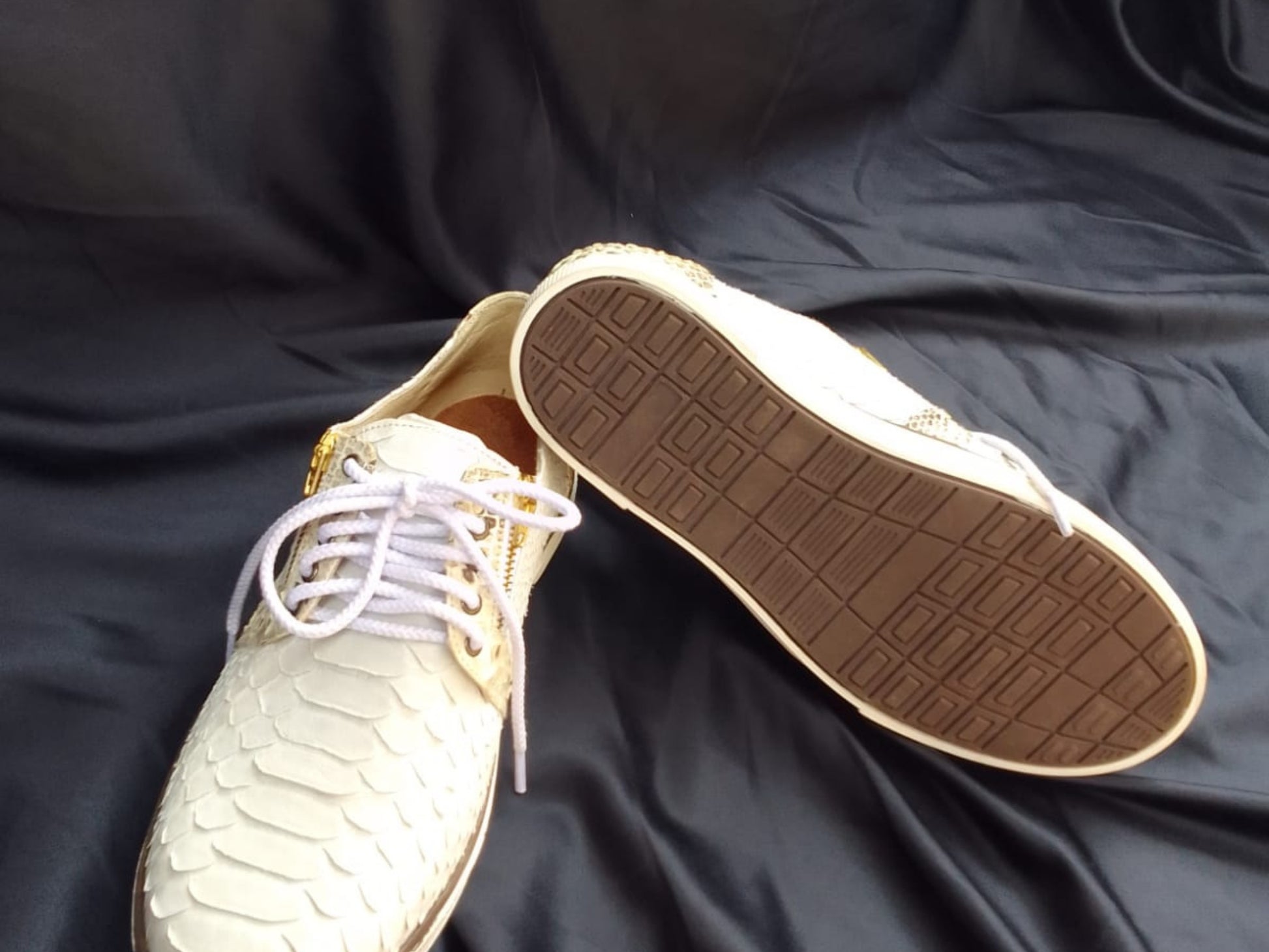 White Python Snakeskin Sneakers: Unisex Casual Designer Style