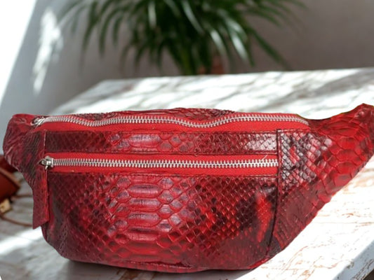 Python Snakeskin Men's Waist Cross Bag - red color