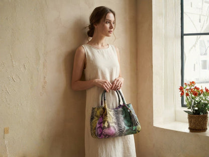Luxury Multicolor Python Snakeskin Women Tote
