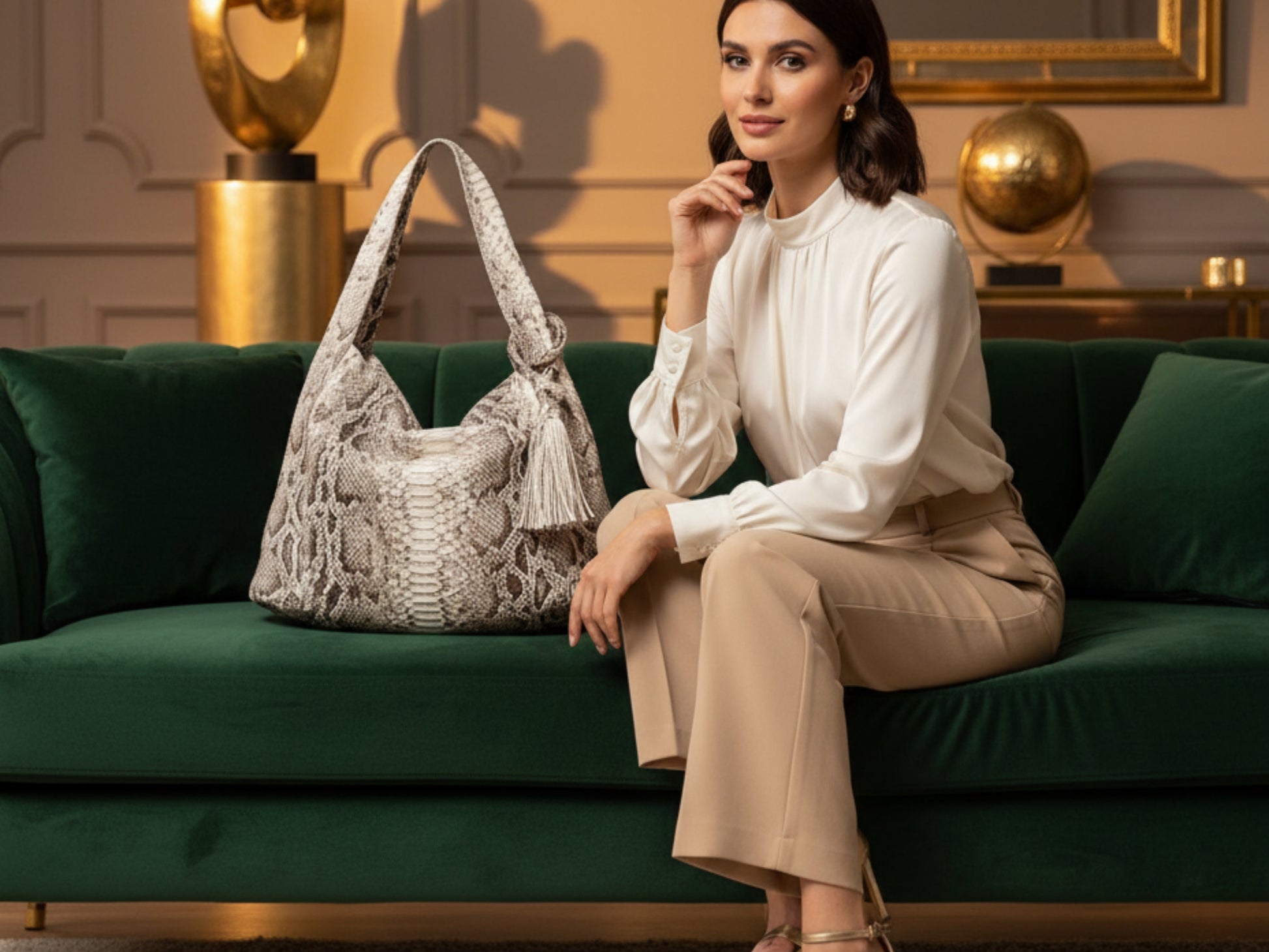 Genuine Python Snakeskin Shoulder Bag for Women