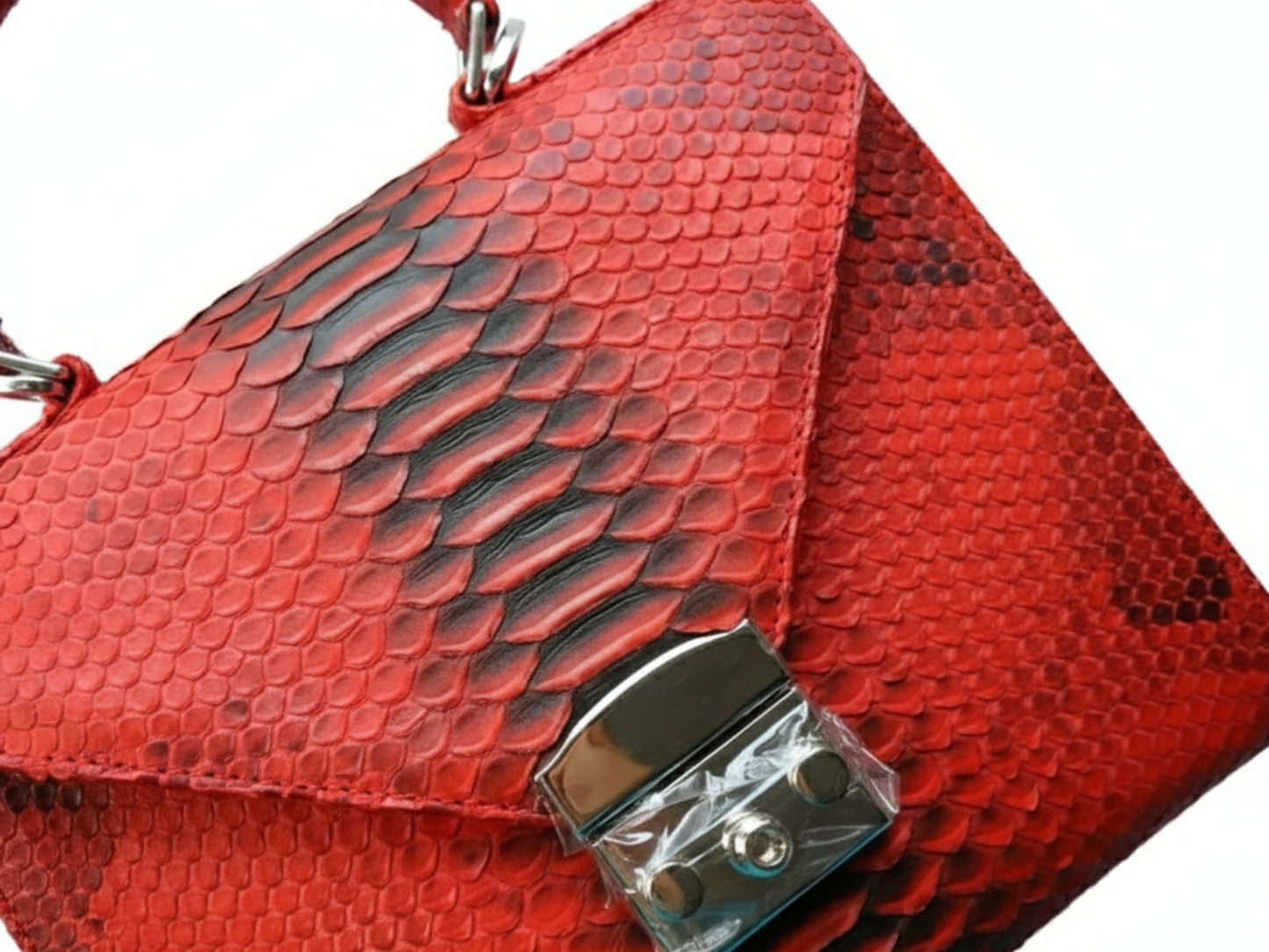 Genuine Python Leather Top Handle Bag: Elegant Handmade Designer Purse