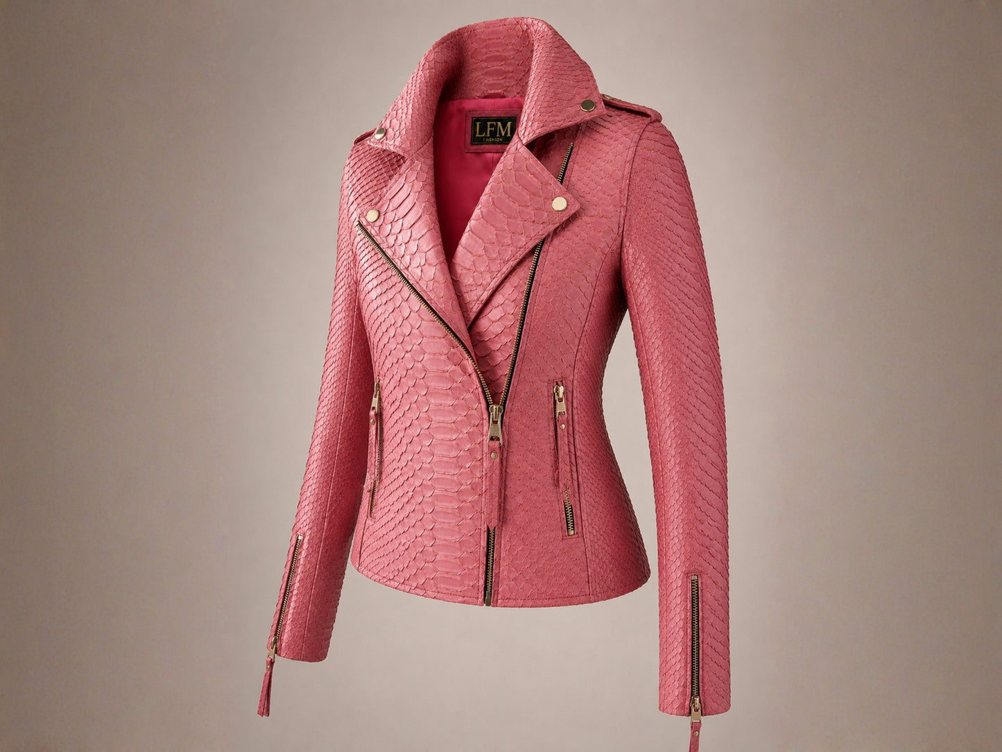 Rose Pink Python Snakeskin Leather Jacket