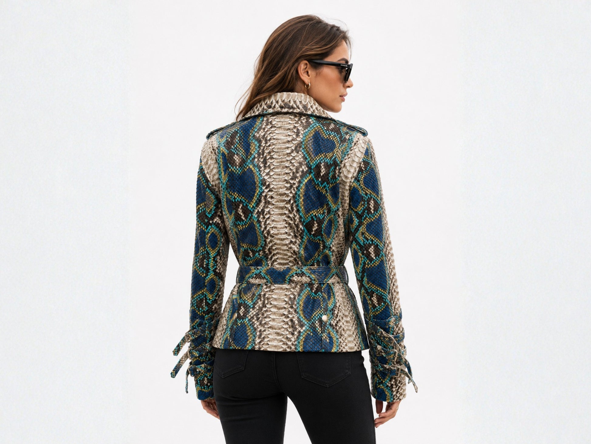 Python Snakeskin Leather Jacket - Blue Ivory