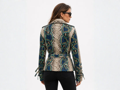Python Snakeskin Leather Jacket - Blue Ivory