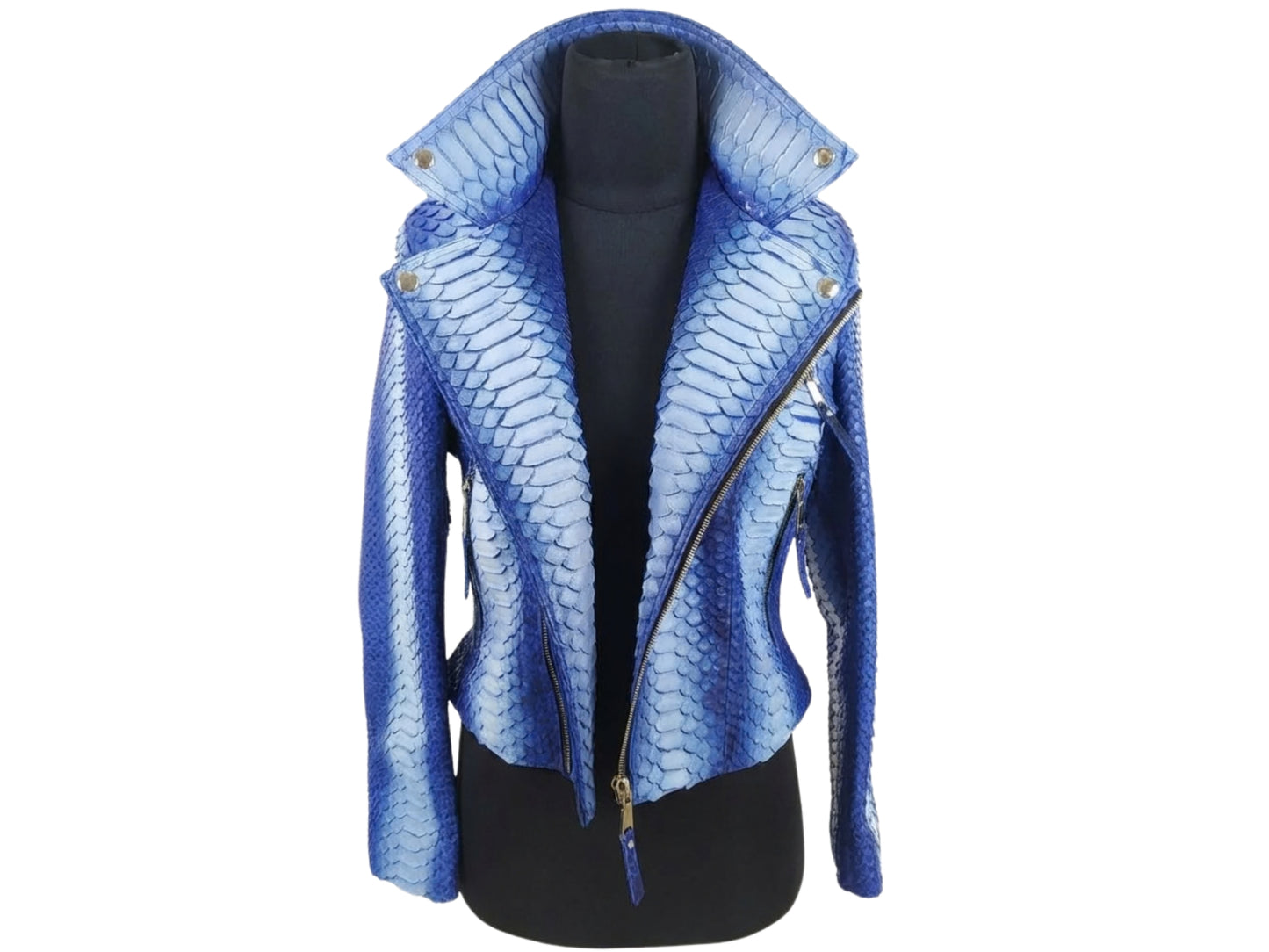 Handmade Blue Python Snakeskin Biker Jacket – Exotic Leather Moto Coat