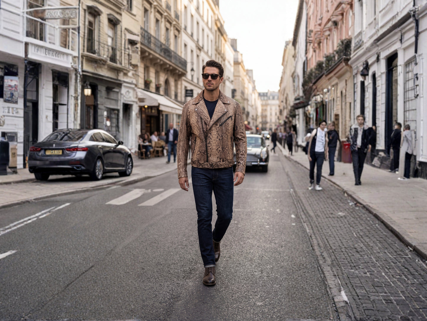 Genuine Python Snakeskin Biker Jacket for Men | Handmade Brown Exotic Leather Motorcycle Jacket