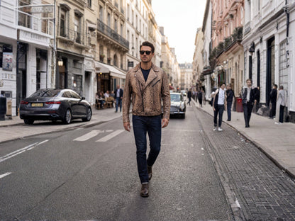 Genuine Python Snakeskin Biker Jacket for Men | Handmade Brown Exotic Leather Motorcycle Jacket