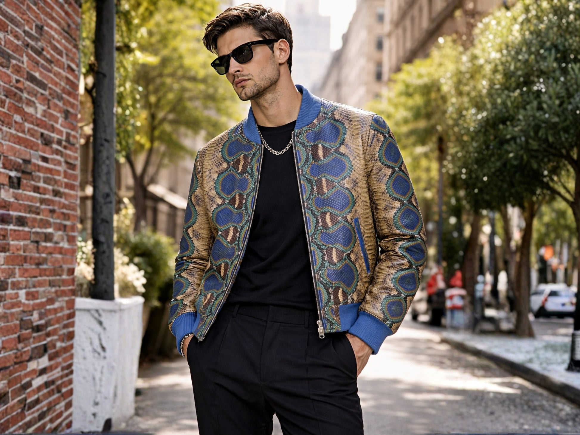 Multi Color Python Snakeskin Bomber Jacket