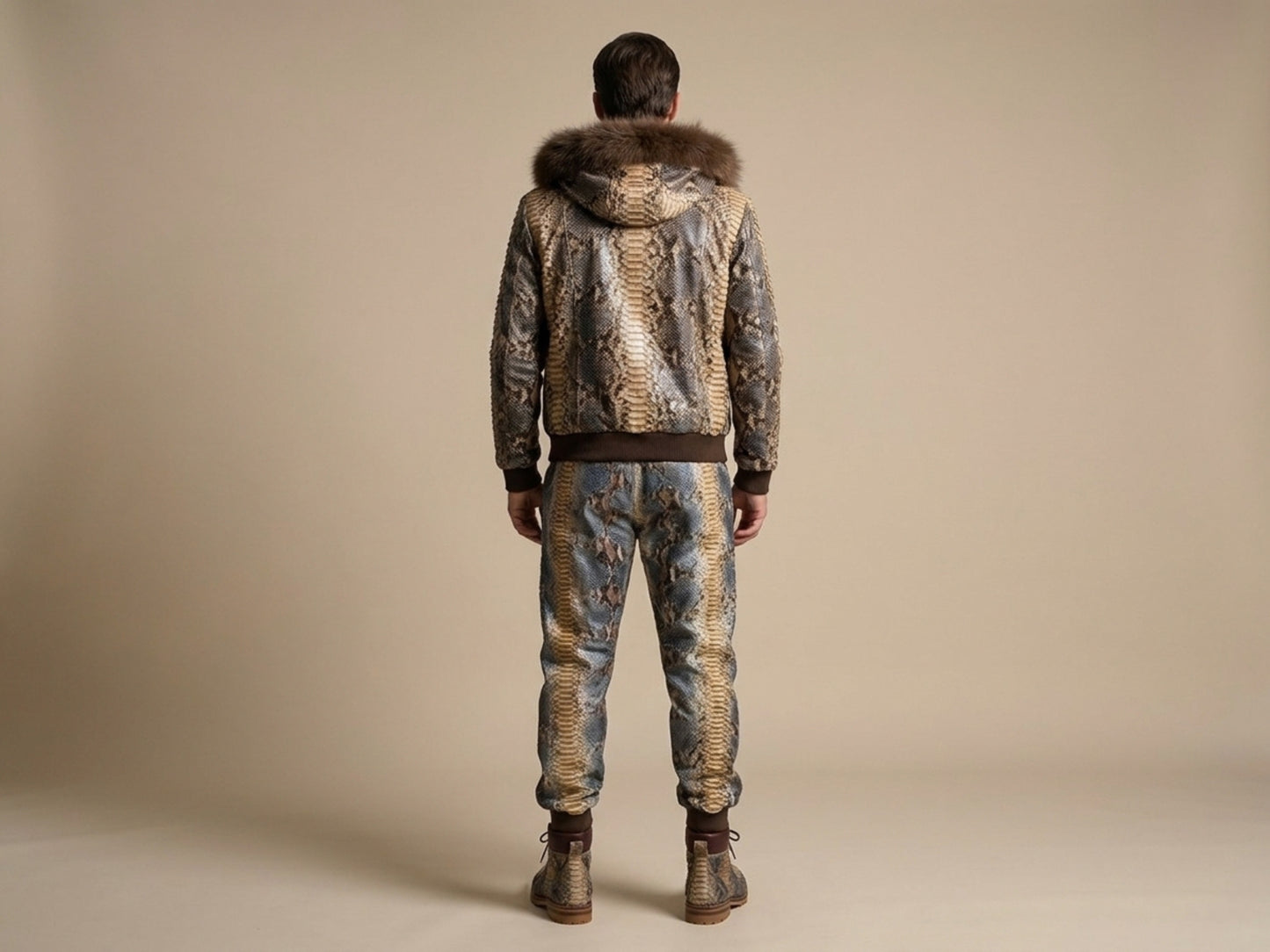 Python Snakeskin Tracksuit: Genuine Fox Fur Hoodie