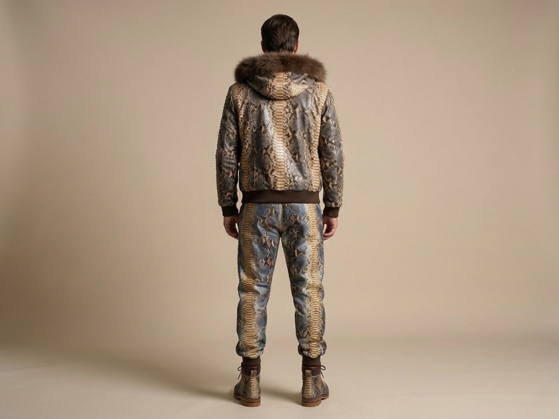 Python Snakeskin Tracksuit: Genuine Fox Fur Hoodie