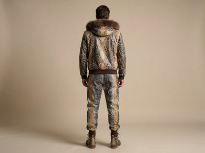 Python Snakeskin Tracksuit: Genuine Fox Fur Hoodie