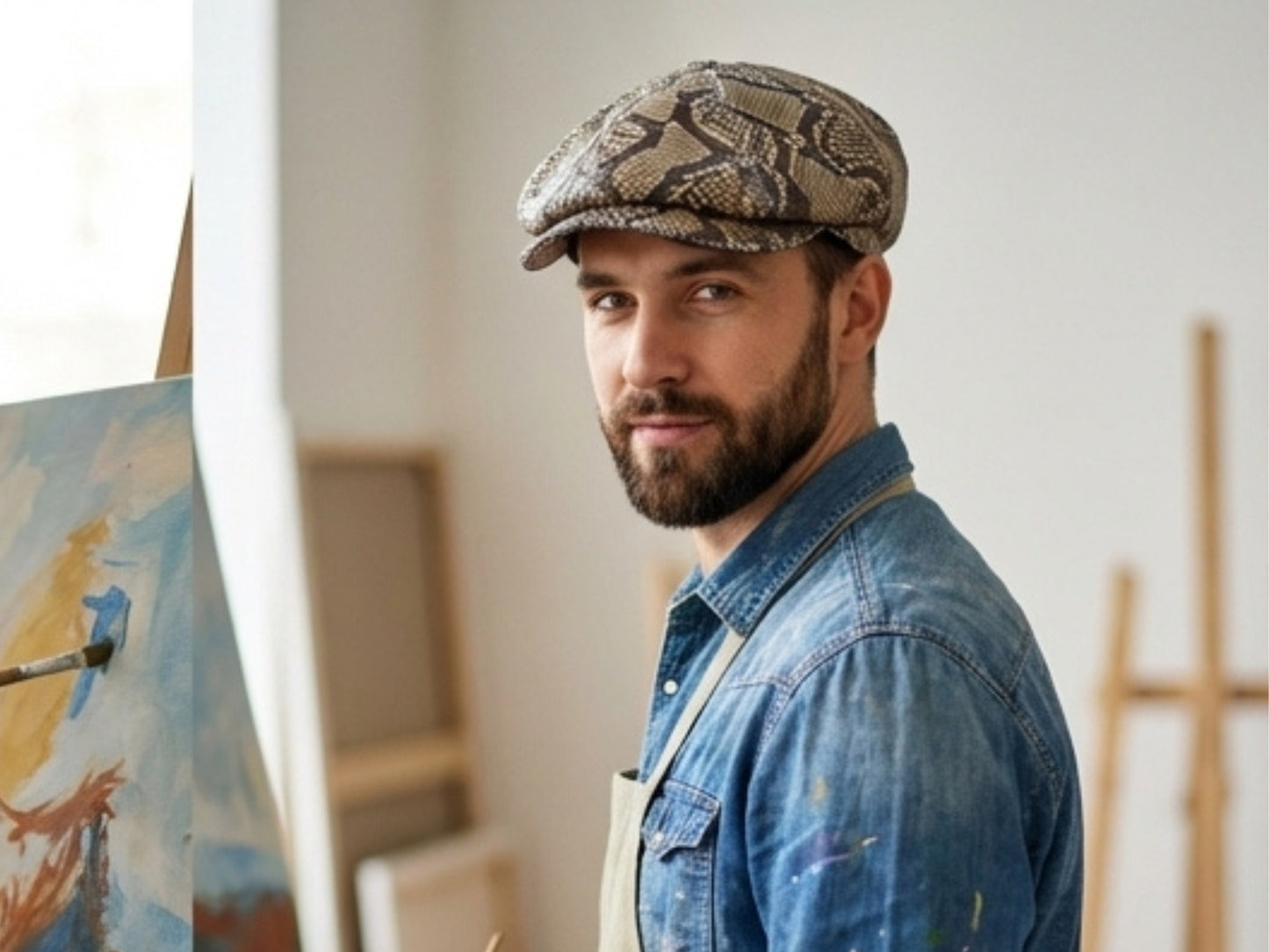 Brown Snakeskin Leather Newsboy Caps