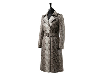 Gray Python Snakeskin Women Trench Coat