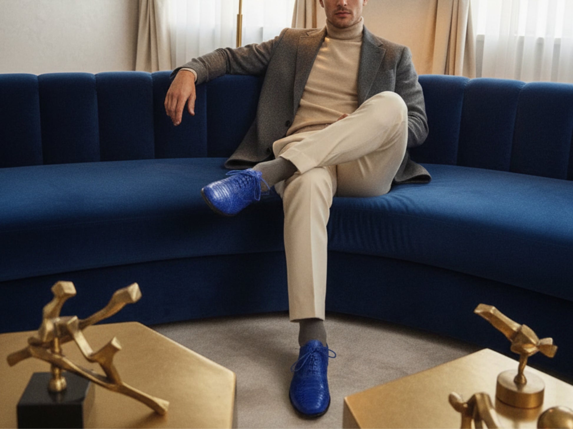 Blue Python Snakeskin Oxford Shoes for Men: Handmade Exotic Leather Dress Shoes