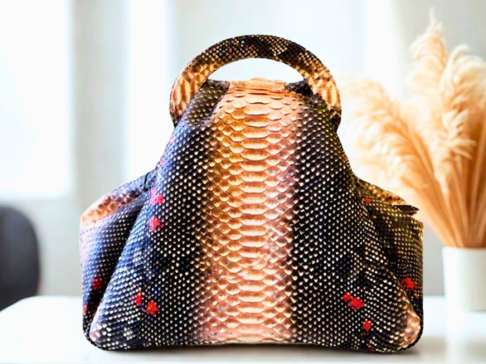 Unique Python Leather Top Handle Bag - Multi Color