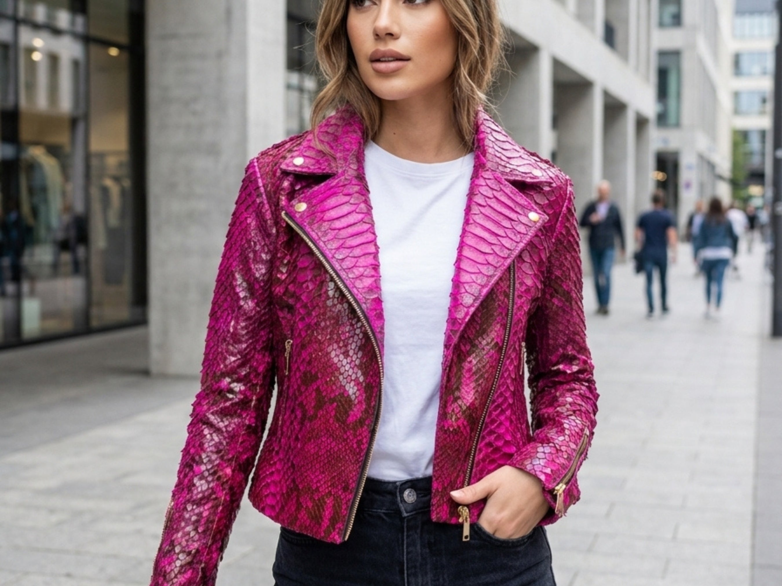 Pink Python Snakeskin Leather Jacket – LFM Fashion