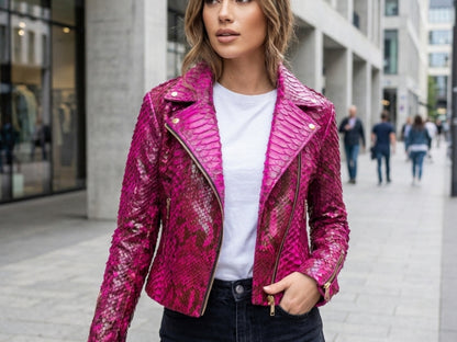 Pink Python Snakeskin Leather Jacket