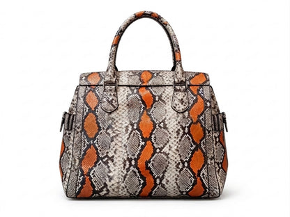 Orange Python Snakeskin Leather Satchel Tote