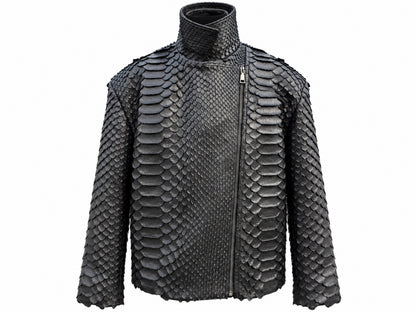 Genuine Python Snakeskin Motorcycle Jacket | Black King Scales