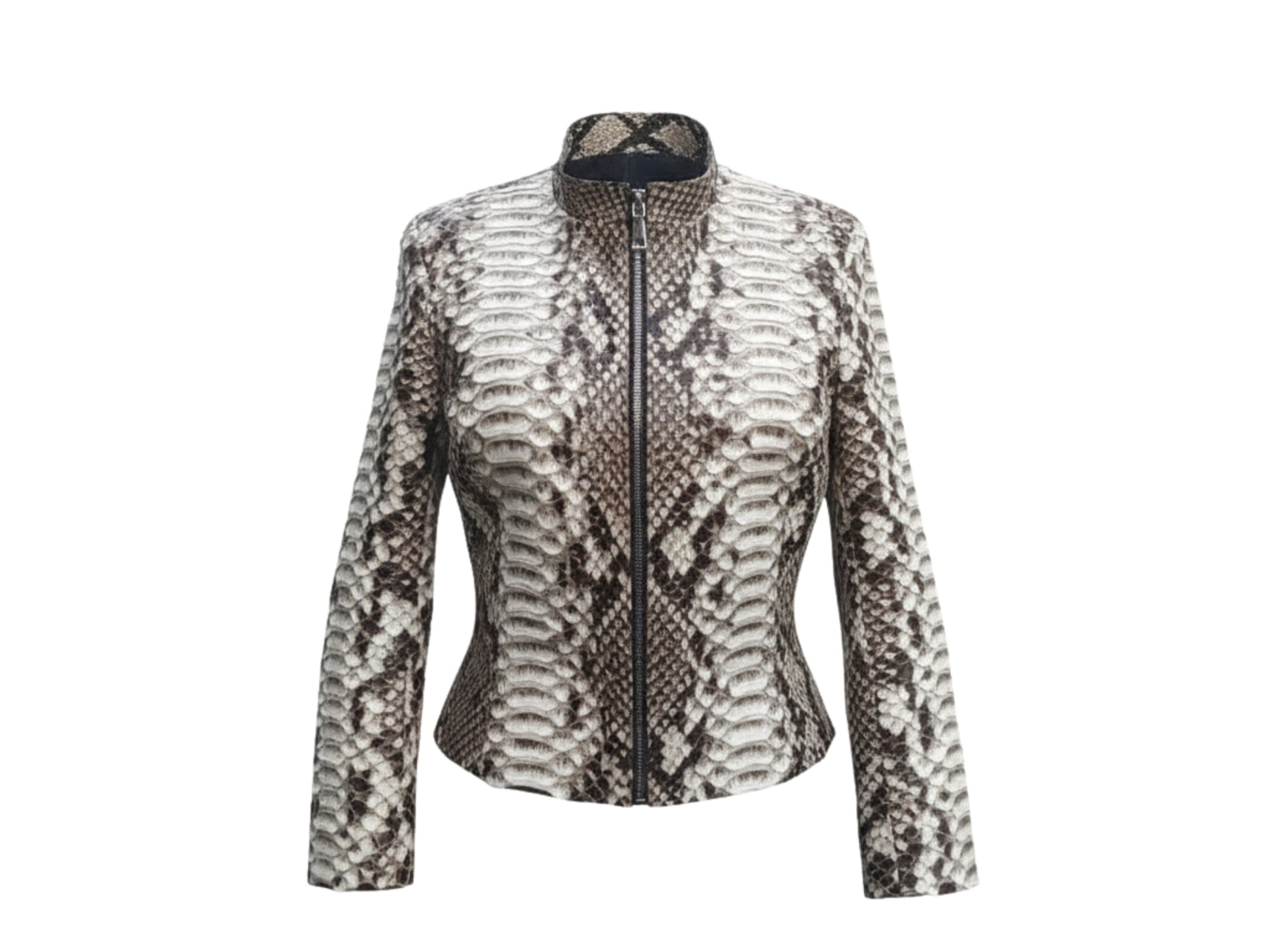 Genuine Python Snakeskin Women Biker Jacket: Real Exotic Zip Up Leather Jackets