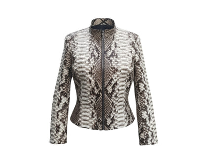 Genuine Python Snakeskin Women Biker Jacket: Real Exotic Zip Up Leather Jackets