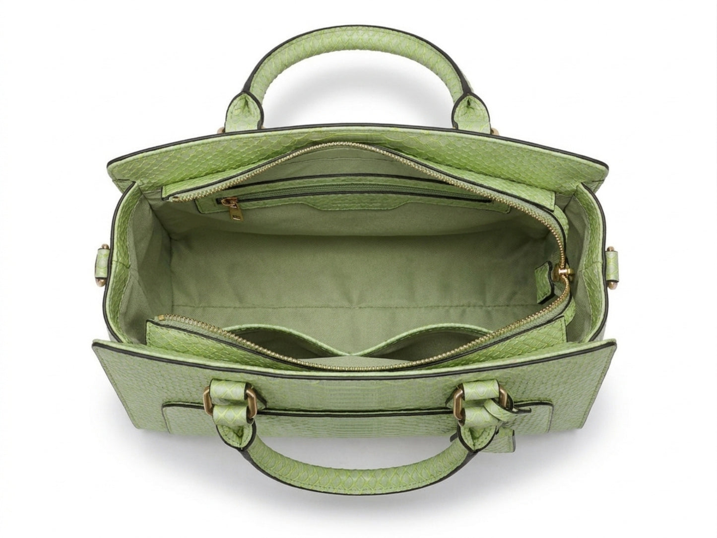 Light Green Python Snakeskin Leather Satchel Tote