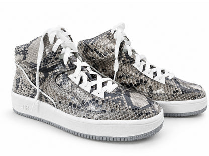 Natural Gray Python Snakeskin Leather High-Top Sneakers