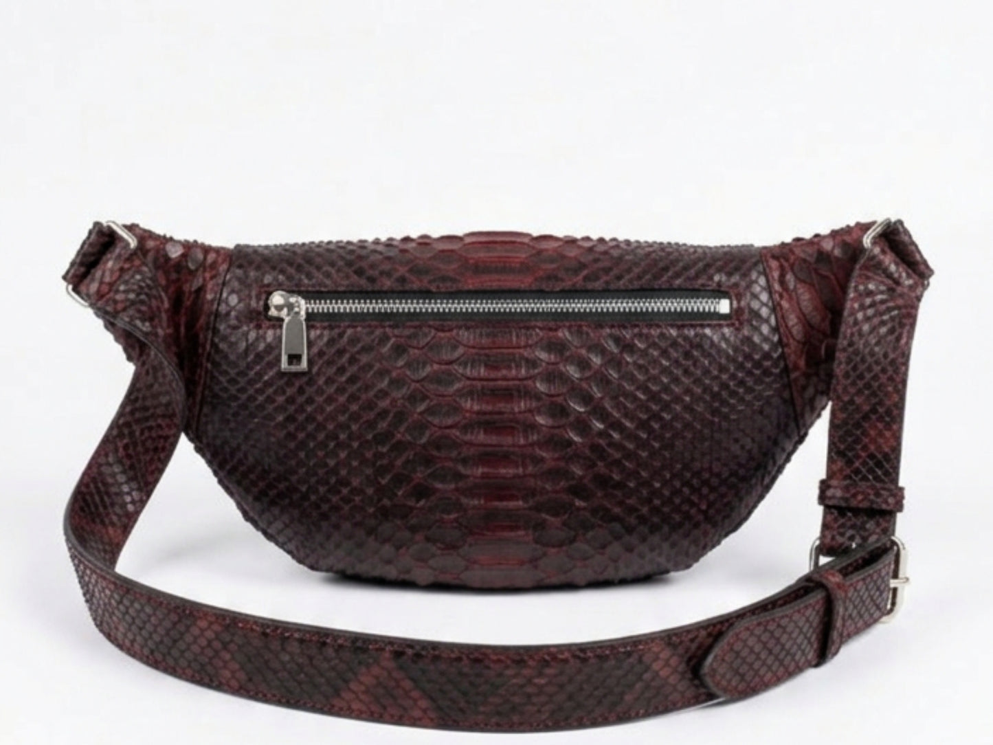 Genuine Python Snakeskin Waist Bag: Black Gradation Red Exotic Leather Fanny Pack