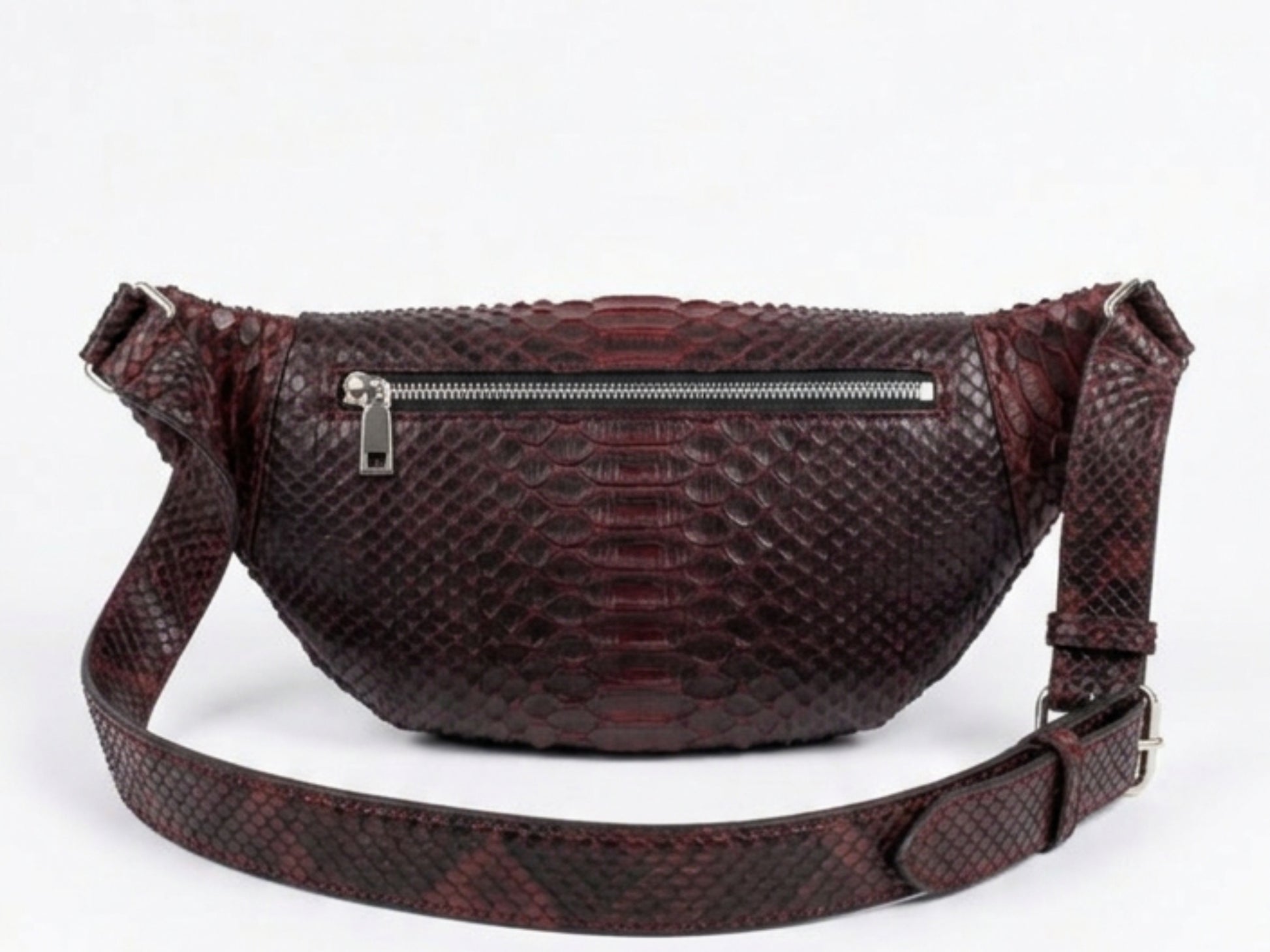 Genuine Python Snakeskin Waist Bag: Black Gradation Red Exotic Leather Fanny Pack