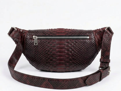 Genuine Python Snakeskin Waist Bag: Black Gradation Red Exotic Leather Fanny Pack