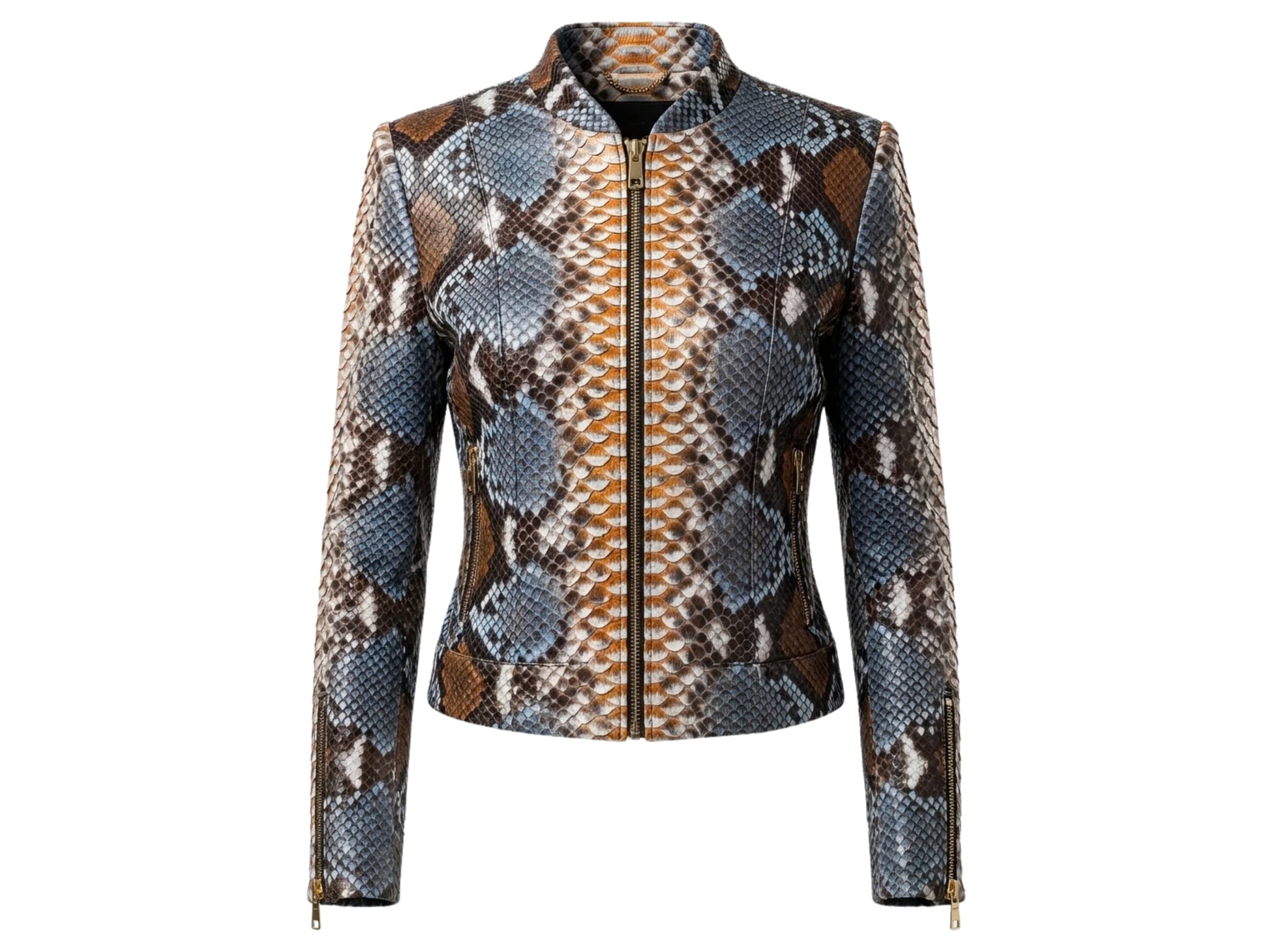Exotic Blue Brown Python Snakeskin Leather Jacket