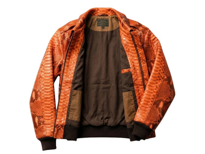 Flame Orange Python Snakeskin Bomber Jacket