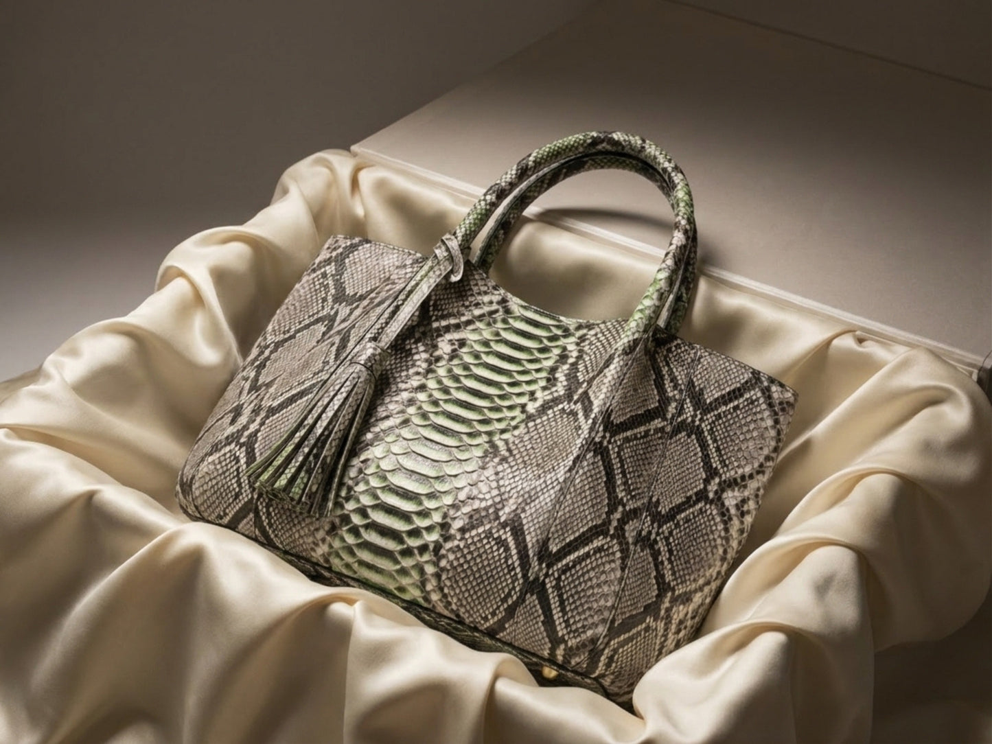 Natural Gray Python Snakeskin Tote Leather Bag