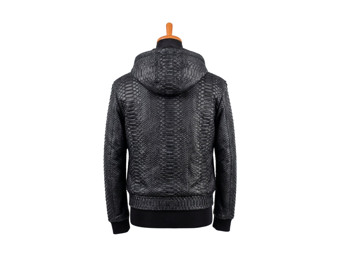 Genuine Python Snakeskin Hoodie Bomber Jacket | Black Nubuck Matte Leather