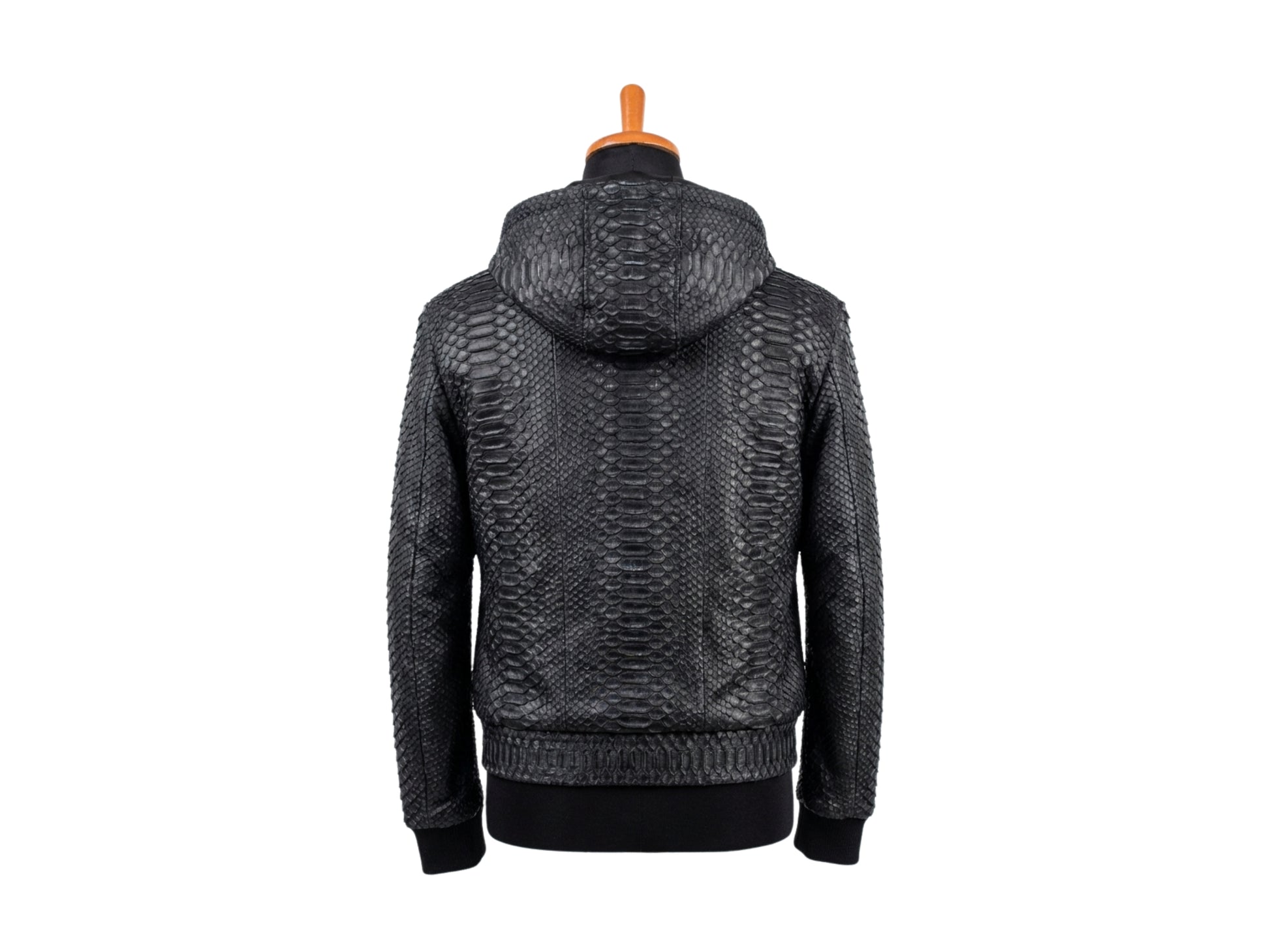 Genuine Python Snakeskin Hoodie Bomber Jacket | Black Nubuck Matte Leather
