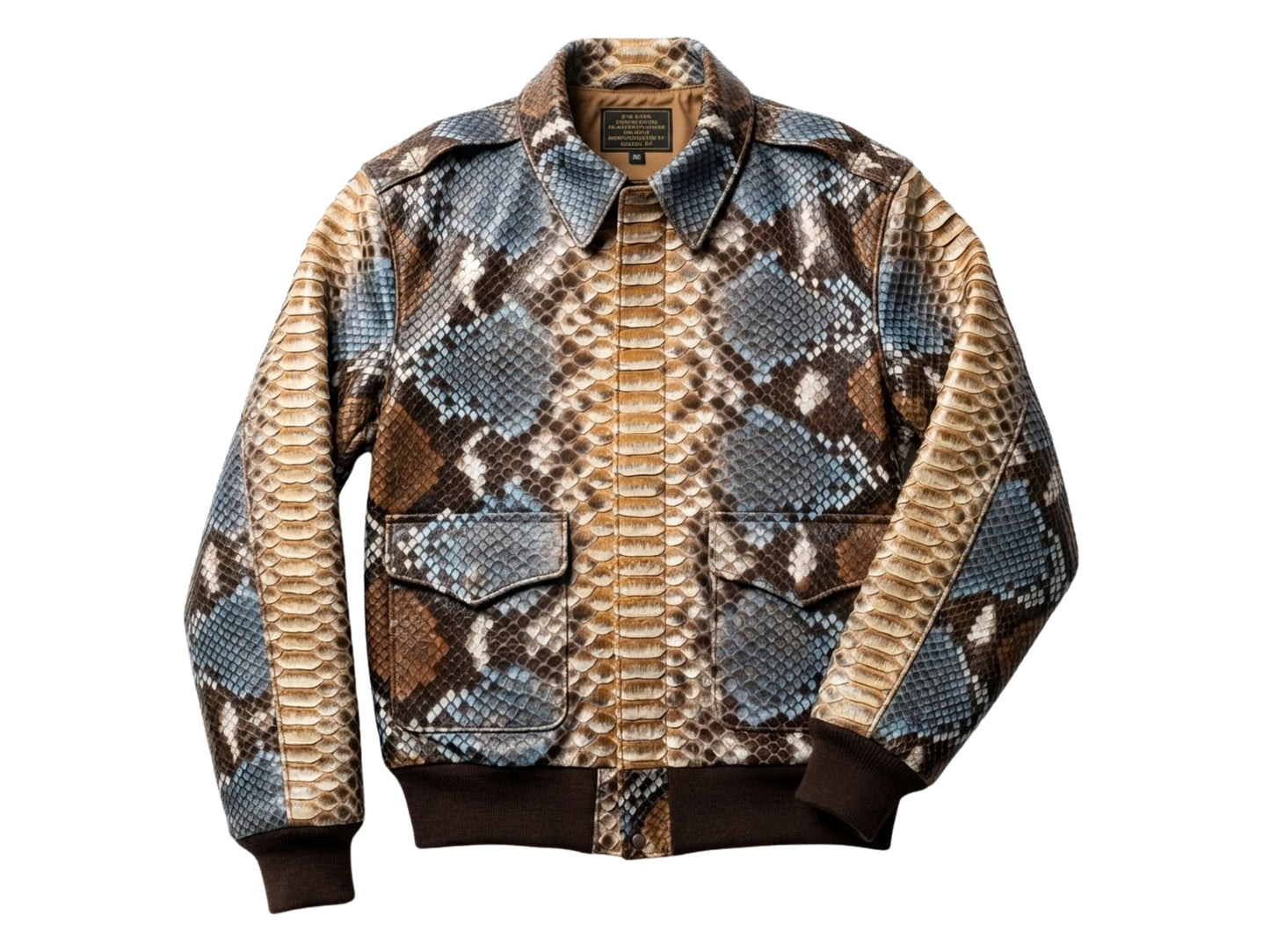 Multi Color Brown Snakeskin Bomber Jacket