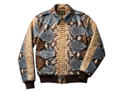 Multi Color Brown Snakeskin Bomber Jacket