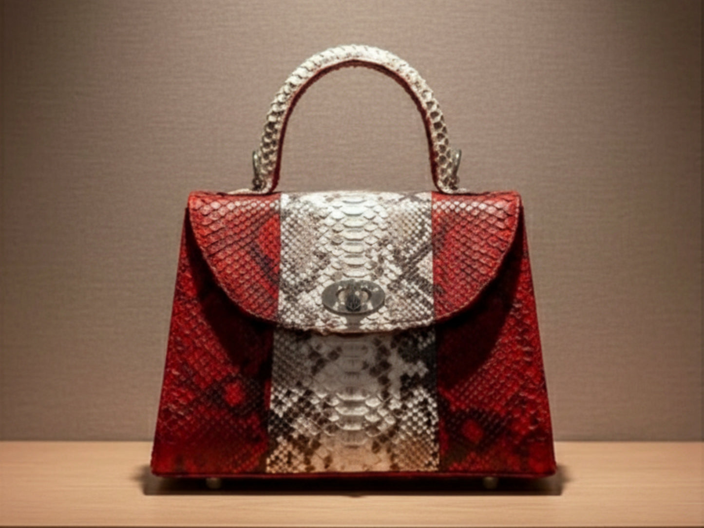 Genuine Python Leather Handbag: Elegant Structured Top Handle Purse for Women 
