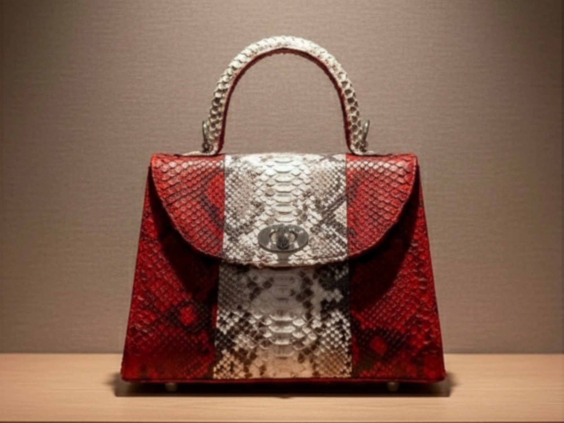 Genuine Python Leather Handbag: Elegant Structured Top Handle Purse for Women 