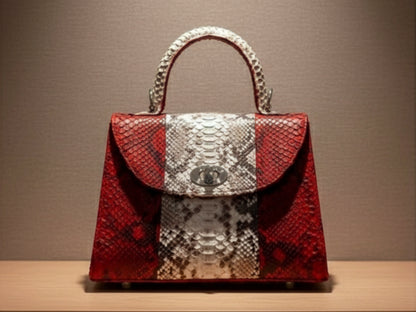 Genuine Python Leather Handbag: Elegant Structured Top Handle Purse for Women 