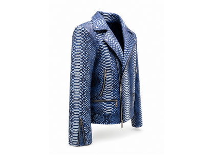 Blue patterned jacket on a white background