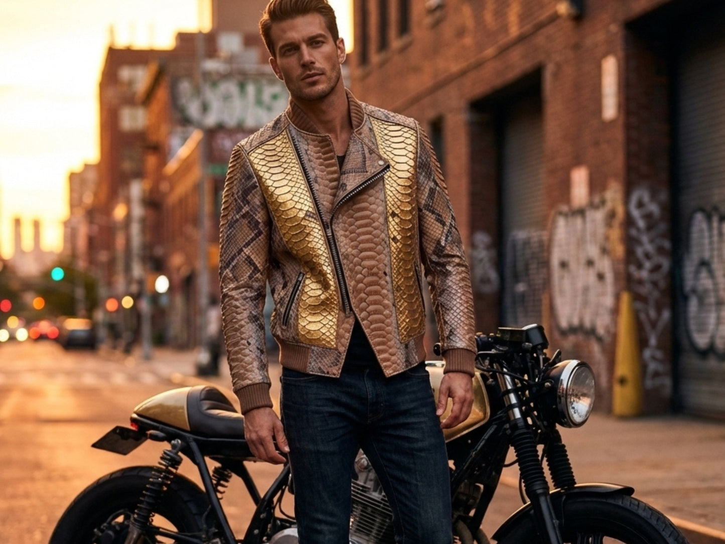Gold Python Snakeskin Biker Jacket