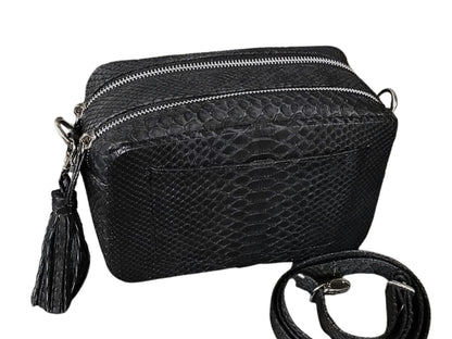 Snakeskin Cosmetic Bag Double Zipper Compartment