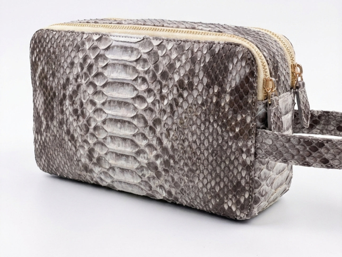 Genuine Python Snakeskin Leather Bag: Double Zipper Travel Case
