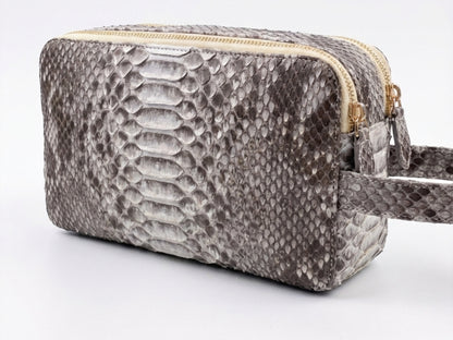 Genuine Python Snakeskin Leather Bag: Double Zipper Travel Case