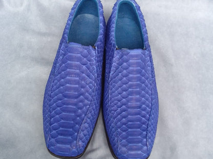 Blue Python Snakeskin Oxford Shoes: Handmade Exotic Leather Dress Shoes for Men