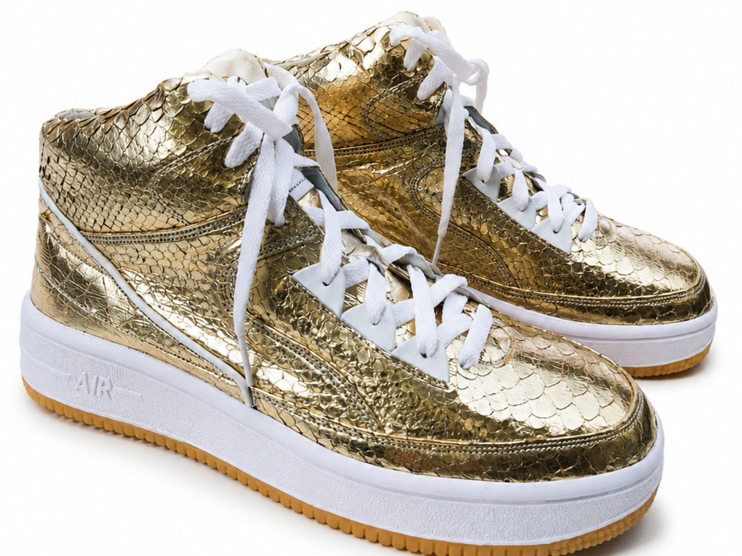 Gold Python Snakeskin Leather High-Top Sneakers